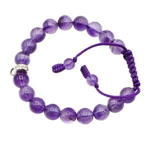 Thomas Sabo Amethyst Beaded Charm Carrier Bracelet Adjustable Cord 5.9 Inches